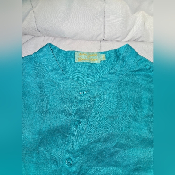 Nwot ANTICA SANTORIA Men Aqua Color Teal Button-Up Shirt Size S/M - Picture 2 of 4